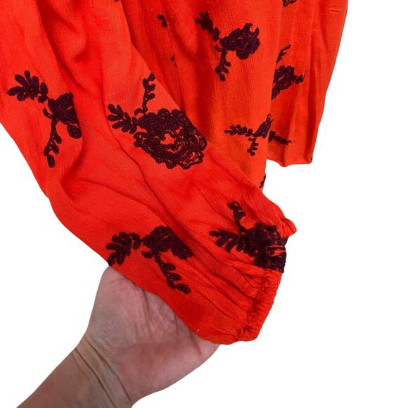 Free People Emma Swing Mini Dress Sz Sm Orange Embroidered Floral Boho Fall - Picture 4 of 13